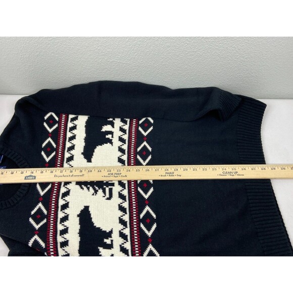 CHAPS RL Fair Isle Black Bear Sweater Mens XL 100% Cotton Knit Crewneck Pullover - Picture 9 of 9